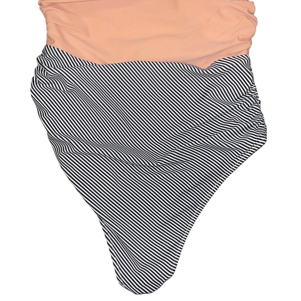 Cupshe Women's One Piece‎ Swimsuit Medium Ruching Peachy Pink Navy/White Striped